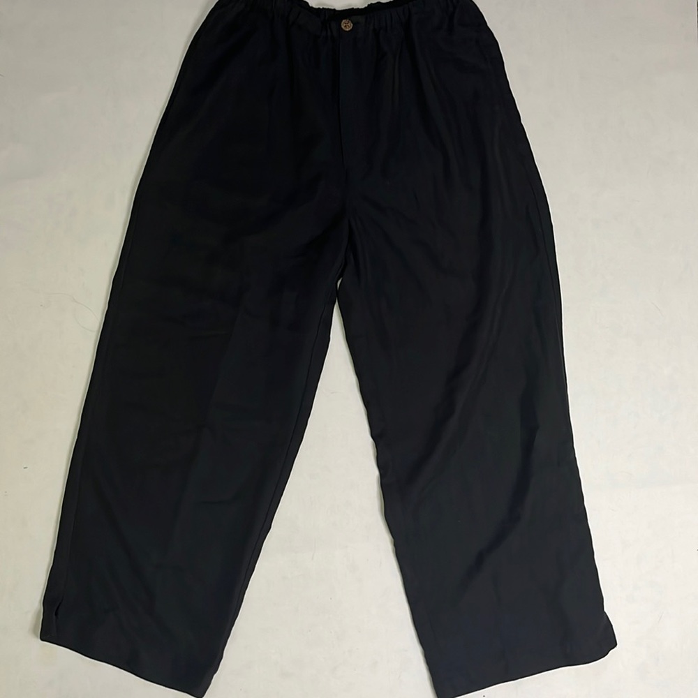 Island Traders Black Wide Leg Pants Rayon Poly Blend Elastic Waist Relaxed Fit M